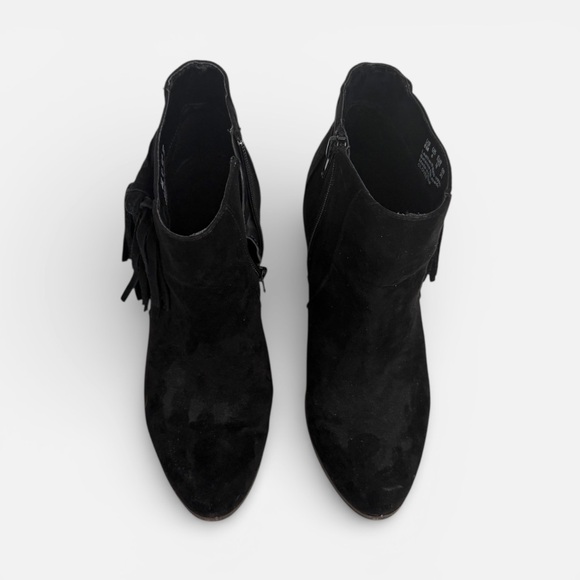 Fergalicious Black Suede Fringe Ankle Boots Women’s 8 Block Heel Western Boho - Picture 6 of 8